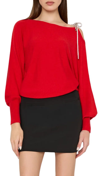 Ida Ots Crystal Tie Sweater - Red