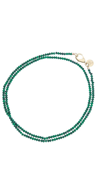 Double Wrap Diamond Cut Beaded Necklace in Malachite