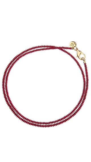Double Wrap Beaded Necklace in Crimson Coral