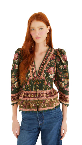 Flowering Garden Tree Green Blouse - Green