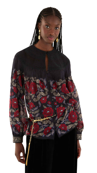 Valentina Black Long Sleeve Blouse