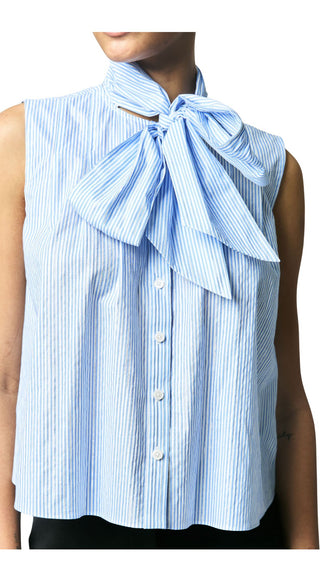 Aviana Lurex Stripe Poplin Tie Neck Sleeveless Top - Blue Multi