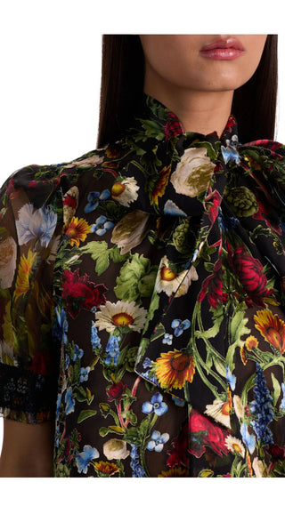 Brentley Tie Neck Puff Sleeve Blouse - Black