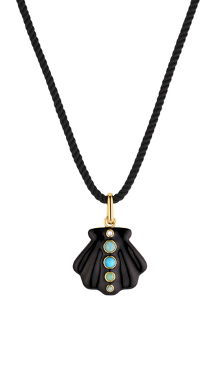 Maris Black Enamel Shell Silk Cord Necklace, Unique Color