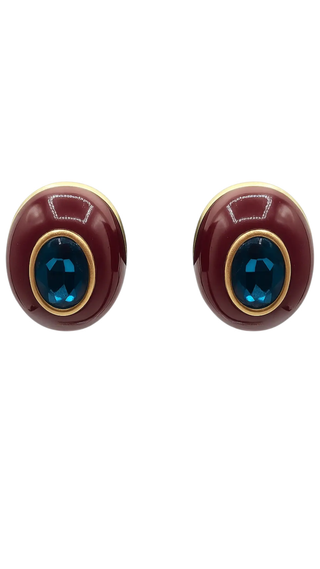Stephanie Brown Resin Earrings With Sapphire Glass Stone - Pierced