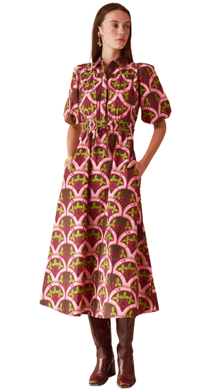 Banyan Puff Sleeve Midi Dress - Berry Vine