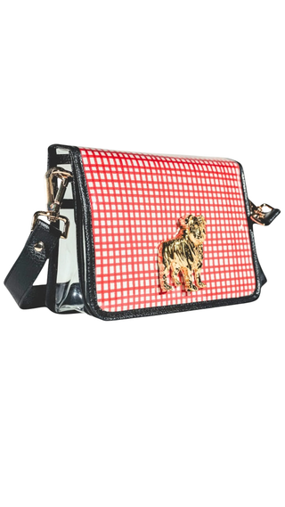Red and White Grid Clear Stadium Bag with Bulldog