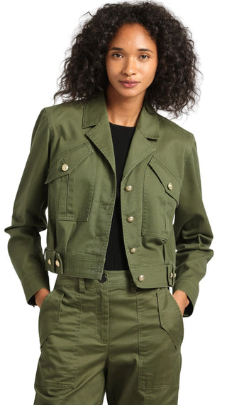 Celinora Cotton Drill Cropped Jacket - Fatigue