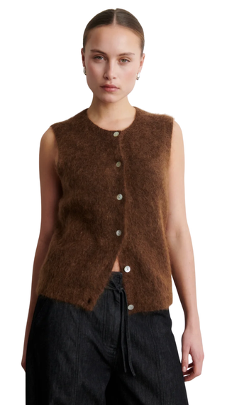 Brook Knit Button Vest, Carafe