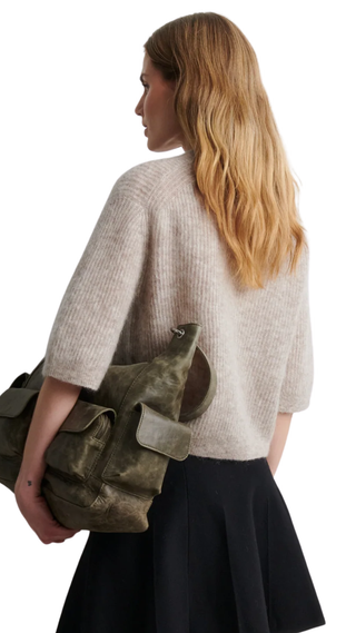 Andrea Knit Rib Cardigan, Light Beige Melange