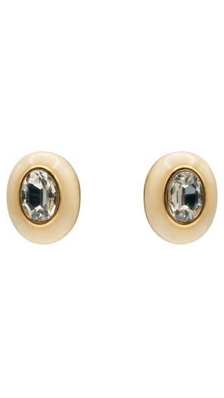 Stephanie Mother Of Pearl Resin Earring With Crystal Glass Stone - Pierced