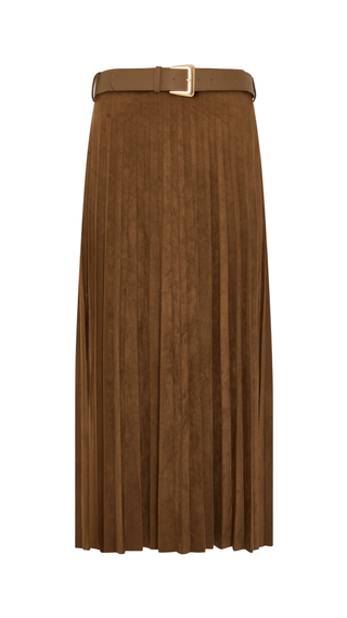 Nayla Pleated Midi Skirt, Brown