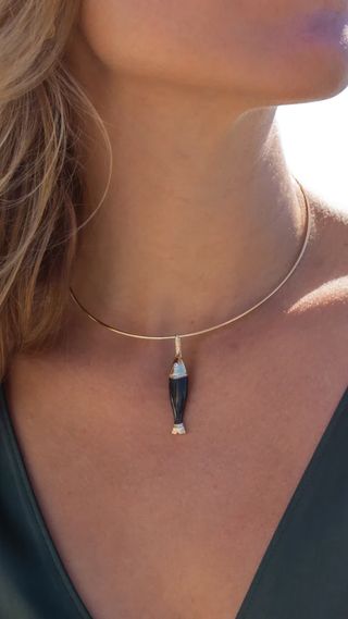 Marin Black Enamel Fish Charm, Unique Color