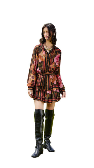 Chenille Flowers Black Mini Dress
