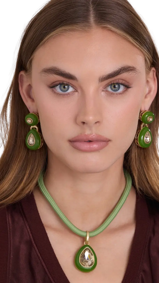 Lena Green Resin And Light Topaz Crystal Pear Drop Necklace