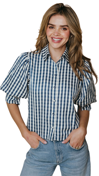 Strahley Top, Navy And Cream Check