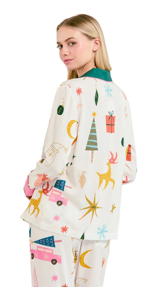Holiday Icons Long Sleeve Pajama Pant Set - White