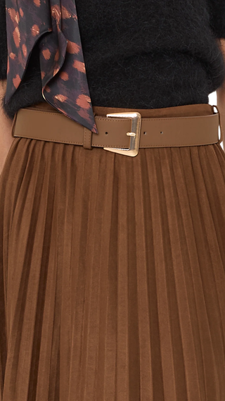 Nayla Pleated Midi Skirt, Brown