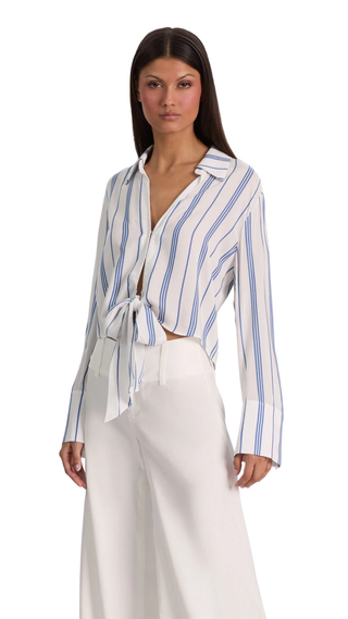 Hannon Tie Frot Button Down, Off White/Blue Iris