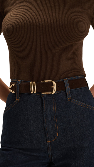 The Suede Jordan Belt - Chocolate/Polished Gold
