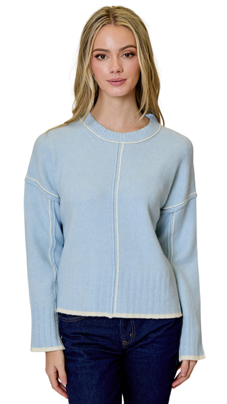 Long Sleeve Crew Neck Sweater, Blue Echo Combo