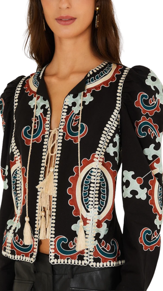 Fantasy Multicolor Long Sleeve Top, Black