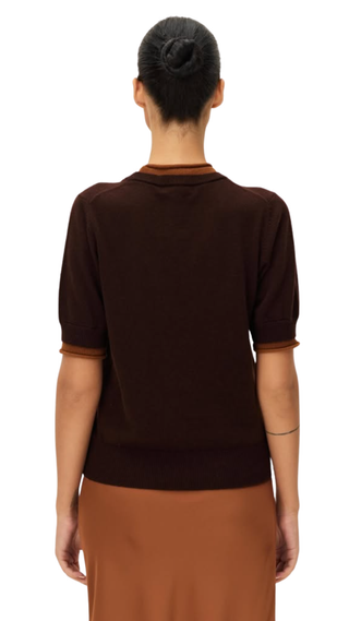 Sloane Contrast Crew Neck Sweater - Brown Camel