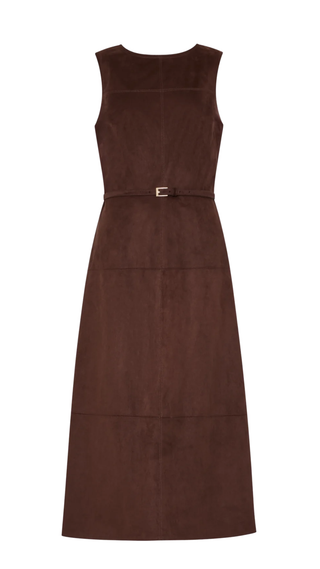 Frankie Suede Belted Midi Dress, Brown