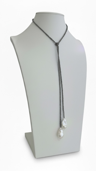 Baroque Pearl Lariat - Slate