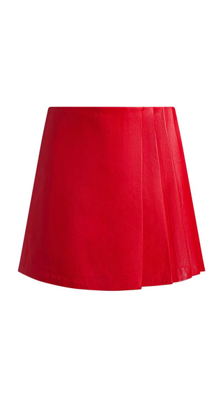 Toni Vegan Leather Asymmetrical Pleated Skirt - Ruby