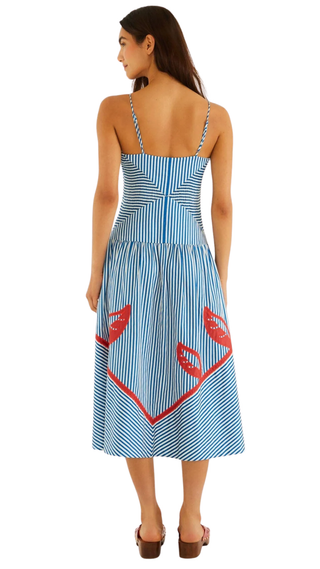 Sky Stripes Blue Sleeveless Midi Dress