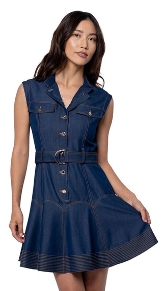 Vita Belted Denim Mini Dress - Navy