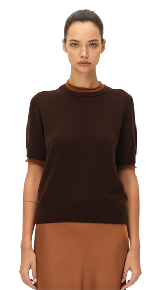 Sloane Contrast Crew Neck Sweater - Brown Camel