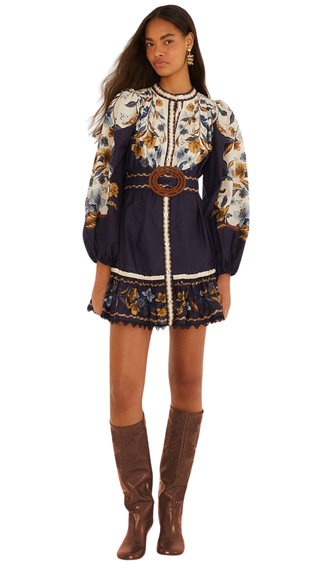 Golden Nature Navy Blue Mini Dress, Golden Nature Navy Blue