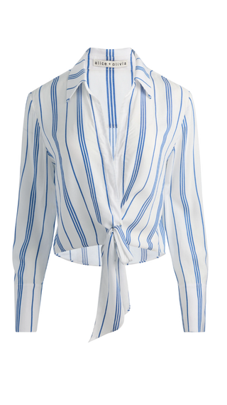 Hannon Tie Frot Button Down, Off White/Blue Iris