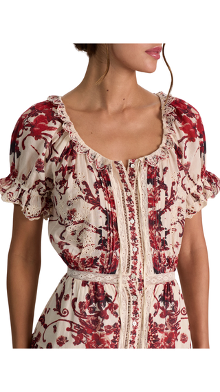 Mclaine Ember Puff Sleeve Button Down Tiered Mini Dress, Orchard Glow