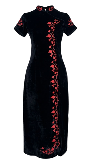 Elsa - Black Velvet w/Red Embroidery