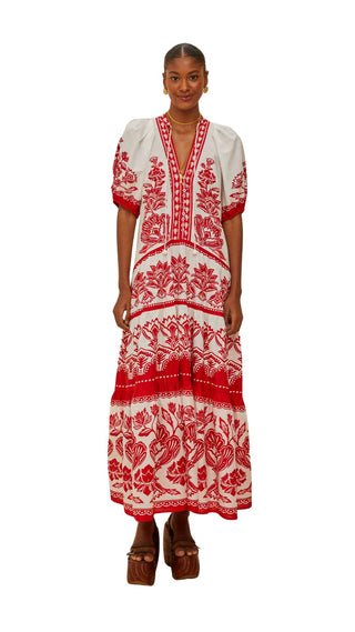 Boho Garden Off-White Midi Dress Short Sleeves - Garden Off-White