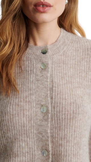 Andrea Knit Rib Cardigan, Light Beige Melange