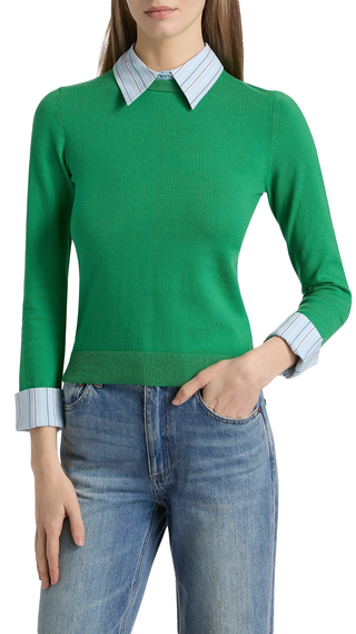Porla Collared Sweater - Green Apple/Carolina Blue Stripe