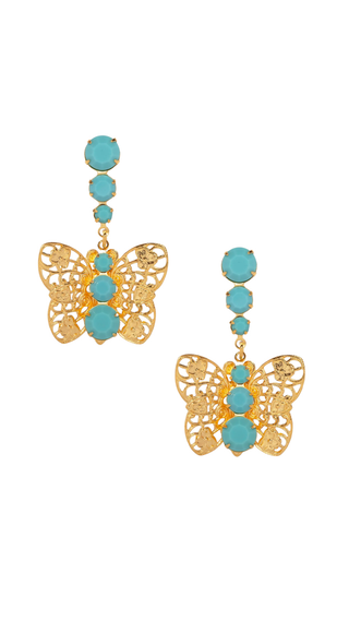 The Pink Reef Filagree Drop Butterfly In Turquoise - Turquoise