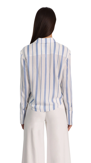 Hannon Tie Frot Button Down, Off White/Blue Iris