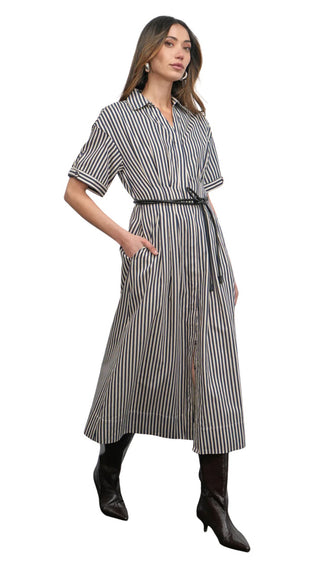 Vanisa Stripe Midi Shirt Dress - Navy