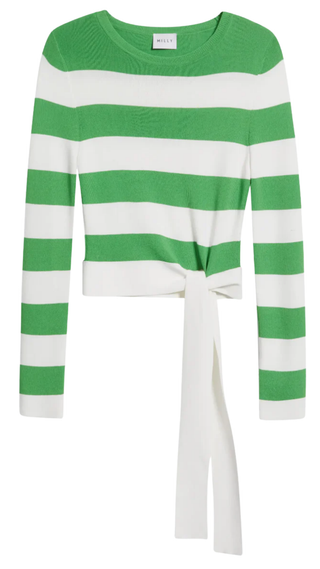 Gia Striped Waist Tie Pullover - Green/White
