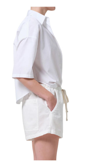 Frances Cropped Cape Button Up in - Optic White