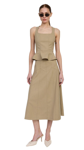 Arden Midi Skirt - Taupe Ecru