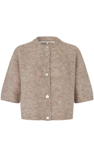Andrea Knit Rib Cardigan, Light Beige Melange