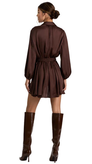 Margaux Tie Front Mini Dress, Dark Chocolate