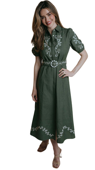 Lainey Dress - Green Embroidery