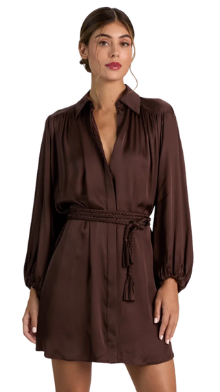 Margaux Tie Front Mini Dress, Dark Chocolate